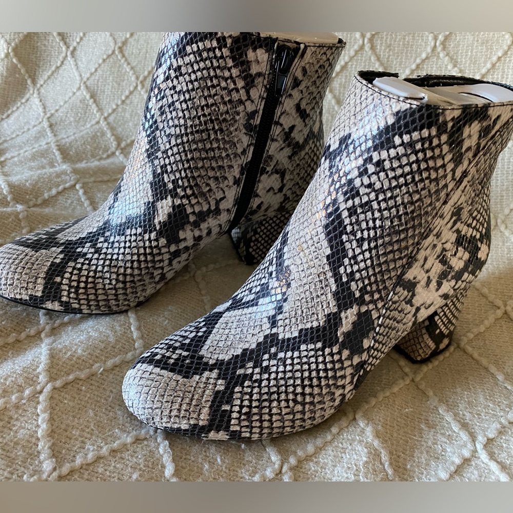 INC International Concepts Snake-Print Ankle Boots - Black & Cream